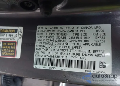 2020 Honda Cr-V Awd Touring from USA, damaged, VIN 2HKRW2H93LH671108